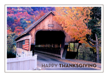 Covered Bridge and American Flag Thanksgiving Card